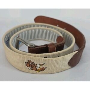 Reel Point Shelter Island Eagles Belt 40 Needlepoint Golf Belt Beige Made In USA